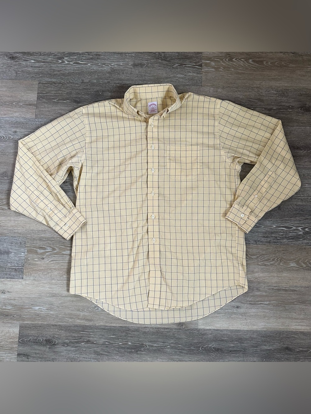 Brooks Brothers Pale Yellow Windowpane Button-Down Shirt Sz L